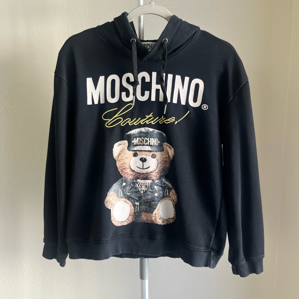 MOSCHINO Couture Teddy Bear Biker Hoodie in Black Size XS